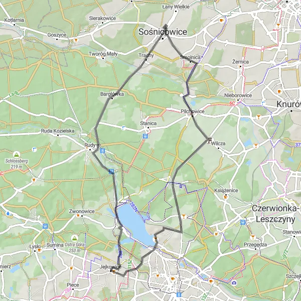 Miniatura mapy "Trasa Szosowa przez Sośnicowice i Orzepowice" - trasy rowerowej w Śląskie, Poland. Wygenerowane przez planer tras rowerowych Tarmacs.app