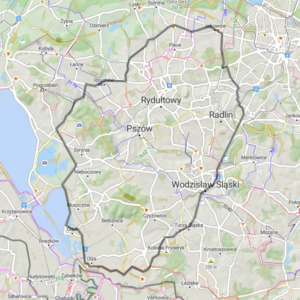 Map miniature of "Obszary Adventure" cycling inspiration in Śląskie, Poland. Generated by Tarmacs.app cycling route planner