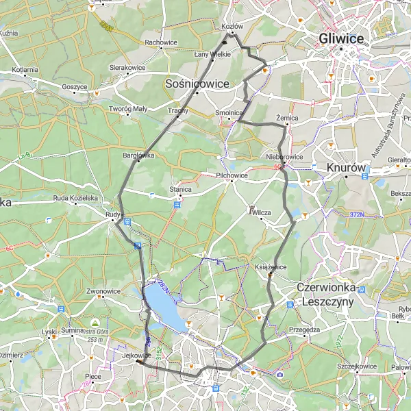 Map miniature of "Jejkowice Countryside Cruise" cycling inspiration in Śląskie, Poland. Generated by Tarmacs.app cycling route planner