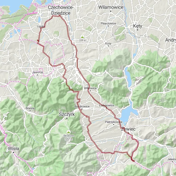 Miniatura mapy "Trasa rowerowa gravel - Pełna przygód przyroda" - trasy rowerowej w Śląskie, Poland. Wygenerowane przez planer tras rowerowych Tarmacs.app