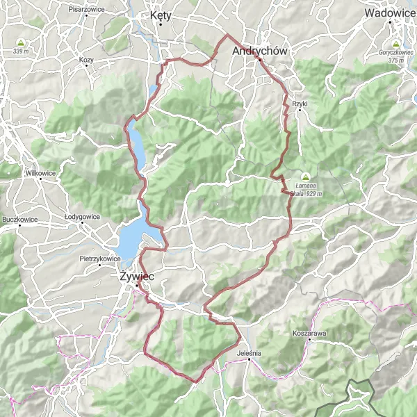 Miniatura mapy "Trasa Gravelowa do Ślemienia" - trasy rowerowej w Śląskie, Poland. Wygenerowane przez planer tras rowerowych Tarmacs.app