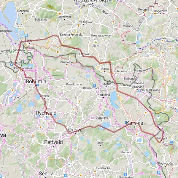 Map miniature of "Gravel Escape to the Hills" cycling inspiration in Śląskie, Poland. Generated by Tarmacs.app cycling route planner