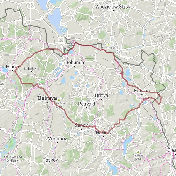 Map miniature of "Havířov to Karviná Gravel Route" cycling inspiration in Śląskie, Poland. Generated by Tarmacs.app cycling route planner