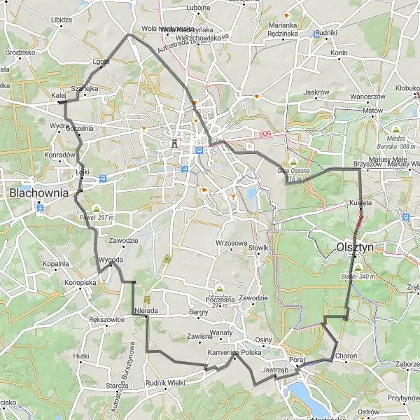 Map miniature of "Scenic Delights of Złota Góra" cycling inspiration in Śląskie, Poland. Generated by Tarmacs.app cycling route planner