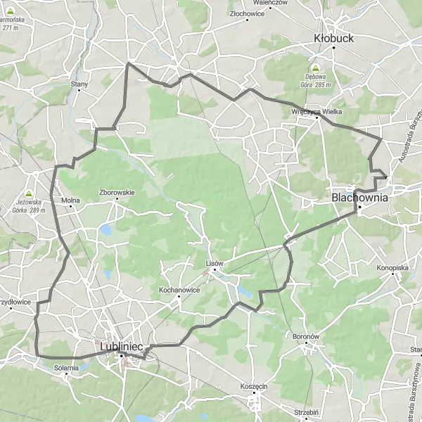 Map miniature of "Scenic Road Tour" cycling inspiration in Śląskie, Poland. Generated by Tarmacs.app cycling route planner