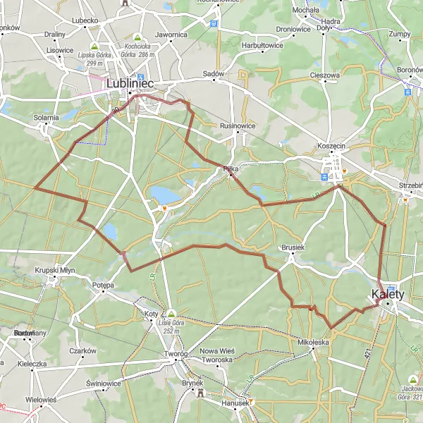 Map miniature of "Lubliniec Gravel Adventure" cycling inspiration in Śląskie, Poland. Generated by Tarmacs.app cycling route planner