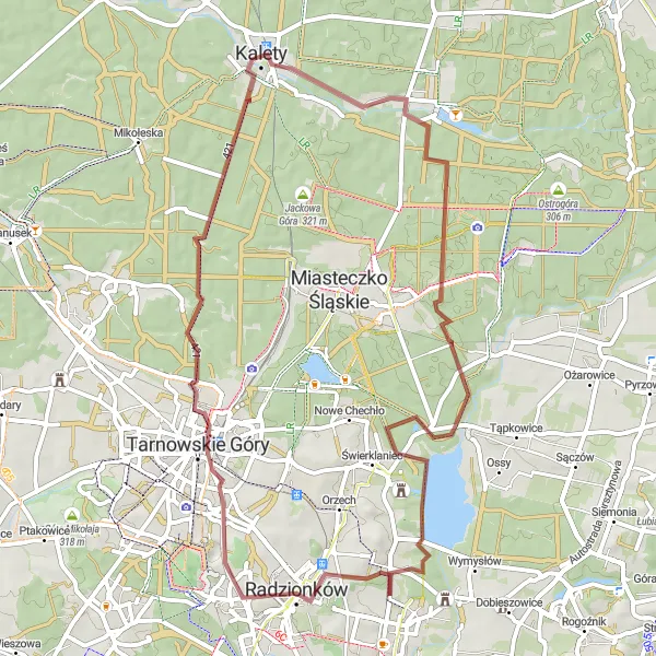 Map miniature of "Kalety Gravel Loop" cycling inspiration in Śląskie, Poland. Generated by Tarmacs.app cycling route planner