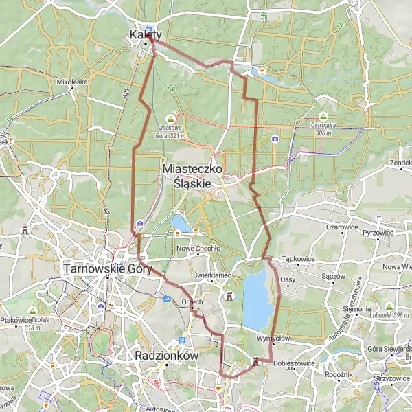 Map miniature of "Kalety to Orzech Gravel Route" cycling inspiration in Śląskie, Poland. Generated by Tarmacs.app cycling route planner