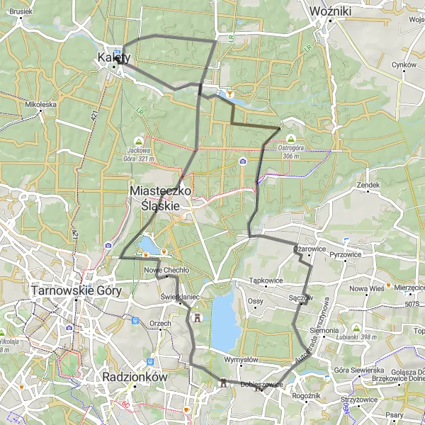 Map miniature of "Scenic Sączów and Winna Góra Road Ride" cycling inspiration in Śląskie, Poland. Generated by Tarmacs.app cycling route planner
