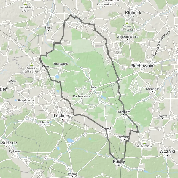 Map miniature of "Scenic Koszęcin-Jaworzno Loop" cycling inspiration in Śląskie, Poland. Generated by Tarmacs.app cycling route planner