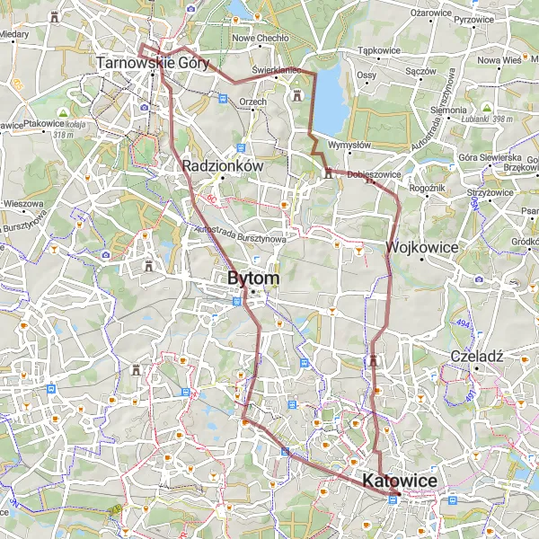 Miniatura mapy "Trasa Gravelowa Historycznym Szlakiem" - trasy rowerowej w Śląskie, Poland. Wygenerowane przez planer tras rowerowych Tarmacs.app