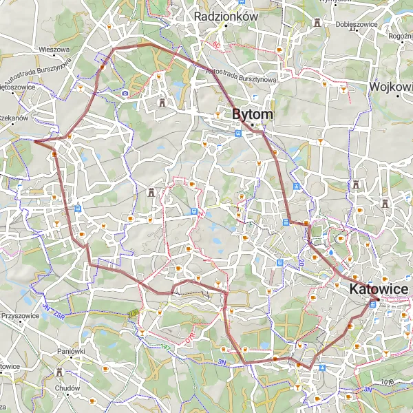 Map miniature of "The Gravel Adventure" cycling inspiration in Śląskie, Poland. Generated by Tarmacs.app cycling route planner