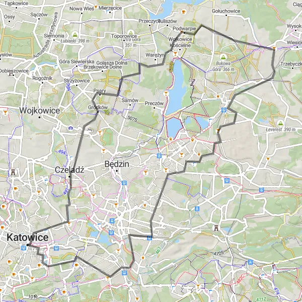 Map miniature of "Nature Escape" cycling inspiration in Śląskie, Poland. Generated by Tarmacs.app cycling route planner