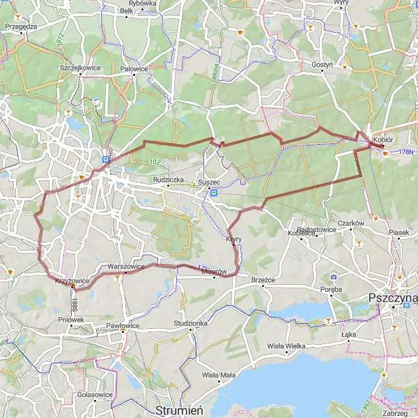 Miniatura mapy "Trasa Gravelowa przez Rogoźną" - trasy rowerowej w Śląskie, Poland. Wygenerowane przez planer tras rowerowych Tarmacs.app