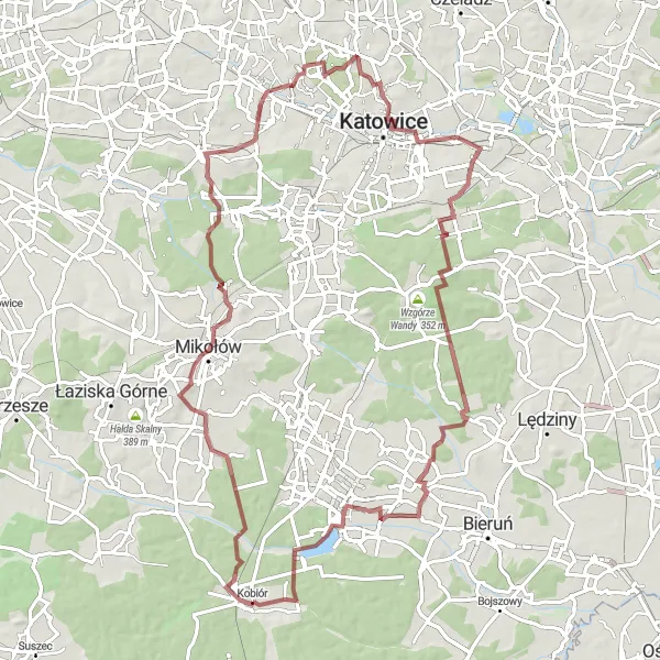 Map miniature of "Unspoiled Gravel Odyssey" cycling inspiration in Śląskie, Poland. Generated by Tarmacs.app cycling route planner