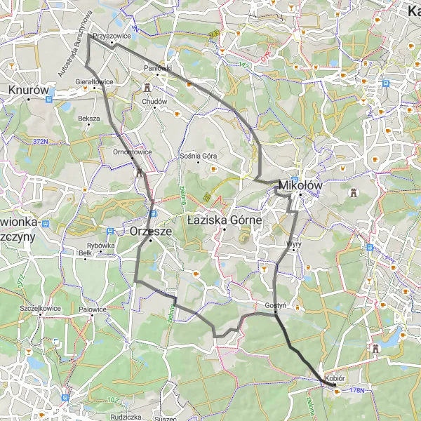 Map miniature of "Ornontowice Loop" cycling inspiration in Śląskie, Poland. Generated by Tarmacs.app cycling route planner