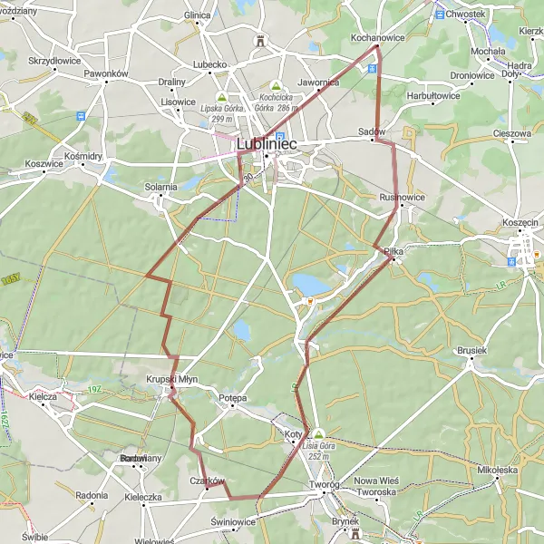 Miniatura mapy "Szlak przez Rusinowice, Lisia Góra i Krupski Młyn" - trasy rowerowej w Śląskie, Poland. Wygenerowane przez planer tras rowerowych Tarmacs.app
