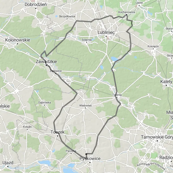 Miniatura mapy "Przejażdżka w okolicach Kochanowic - Nizinne Pustkowia" - trasy rowerowej w Śląskie, Poland. Wygenerowane przez planer tras rowerowych Tarmacs.app