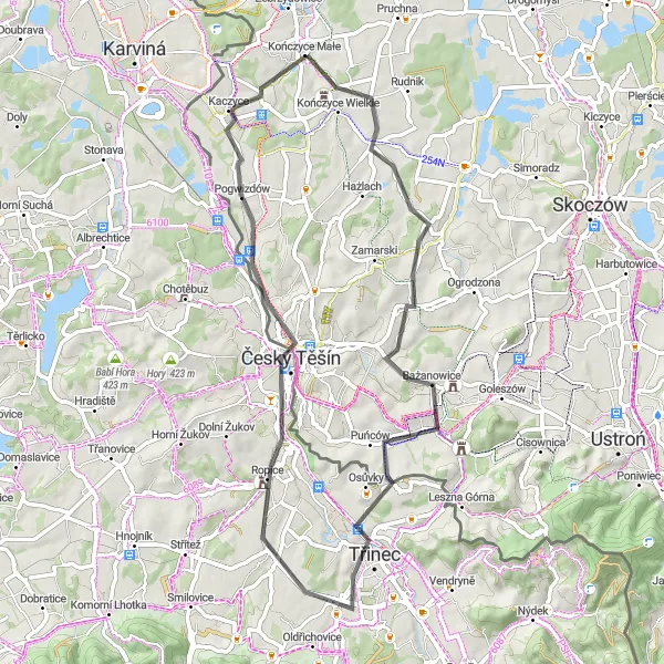 Miniatura mapy "Rowerowa Przejażdżka po Cieszynie" - trasy rowerowej w Śląskie, Poland. Wygenerowane przez planer tras rowerowych Tarmacs.app