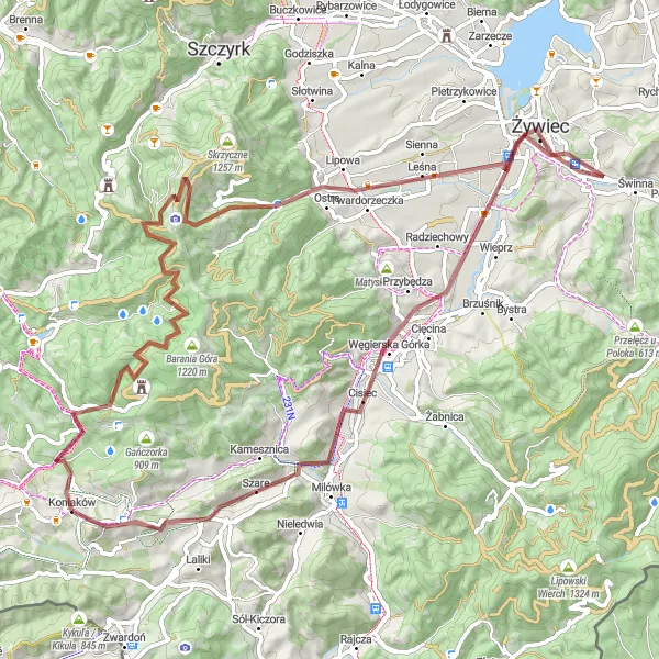 Map miniature of "Beskid Hills Adventure" cycling inspiration in Śląskie, Poland. Generated by Tarmacs.app cycling route planner