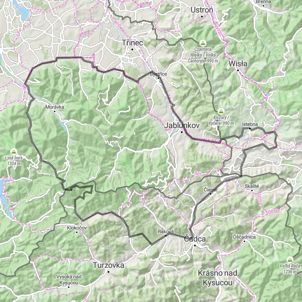 Miniatura mapy "Trasa do Jabłunkowa i Złotego Gronia" - trasy rowerowej w Śląskie, Poland. Wygenerowane przez planer tras rowerowych Tarmacs.app