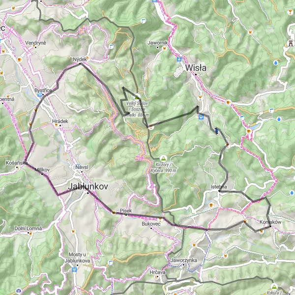 Miniatura mapy "Trasa widokowa na Złoty Groń" - trasy rowerowej w Śląskie, Poland. Wygenerowane przez planer tras rowerowych Tarmacs.app