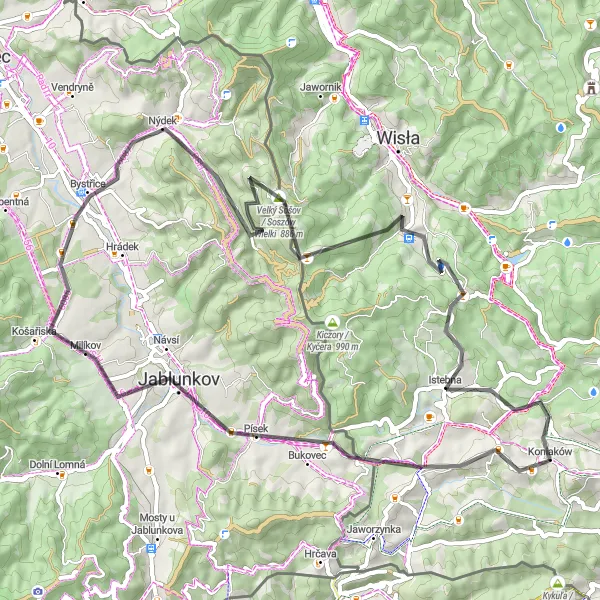 Map miniature of "Beskid Road Explorer" cycling inspiration in Śląskie, Poland. Generated by Tarmacs.app cycling route planner