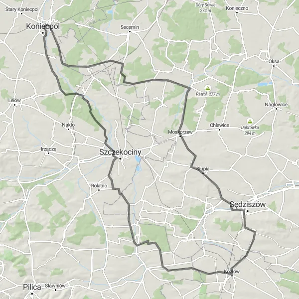 Miniatura mapy "Trasa do Szczekocin - Koniecpol na rowerze szosowym" - trasy rowerowej w Śląskie, Poland. Wygenerowane przez planer tras rowerowych Tarmacs.app