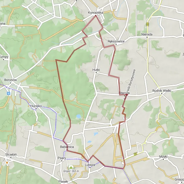 Map miniature of "Gravel Adventure to Konopiska" cycling inspiration in Śląskie, Poland. Generated by Tarmacs.app cycling route planner