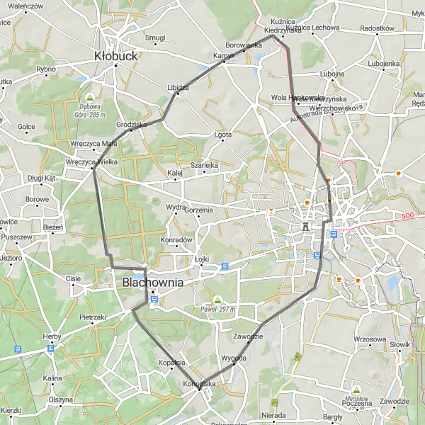 Map miniature of "Road Cycling Loop" cycling inspiration in Śląskie, Poland. Generated by Tarmacs.app cycling route planner