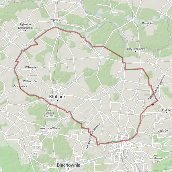 Map miniature of "Picturesque Gravel Route near Kościelec" cycling inspiration in Śląskie, Poland. Generated by Tarmacs.app cycling route planner