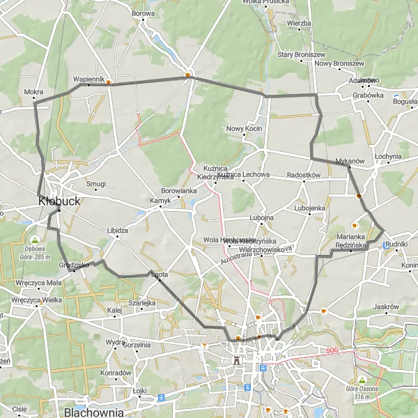 Map miniature of "Road Route towards Marianka Rędzińska" cycling inspiration in Śląskie, Poland. Generated by Tarmacs.app cycling route planner