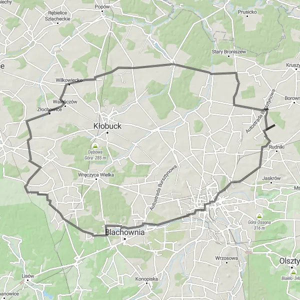 Map miniature of "Road Trip to Historic Locations" cycling inspiration in Śląskie, Poland. Generated by Tarmacs.app cycling route planner