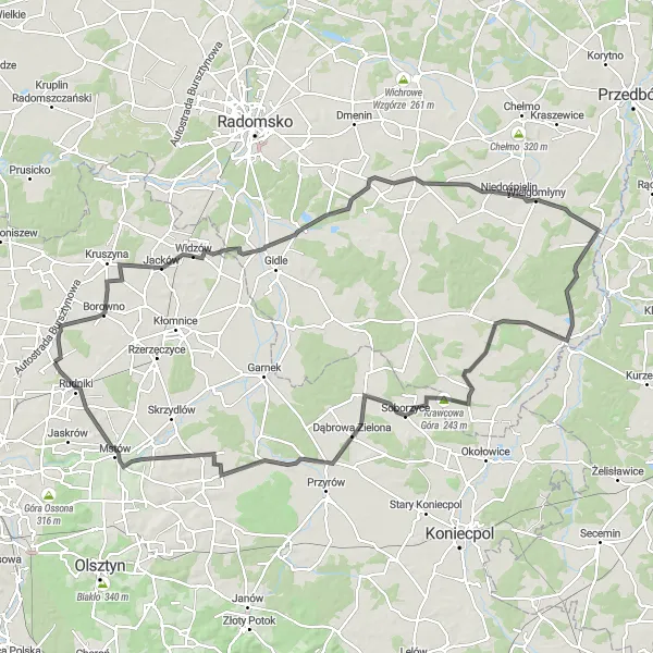 Map miniature of "Kościelce to Jacków" cycling inspiration in Śląskie, Poland. Generated by Tarmacs.app cycling route planner