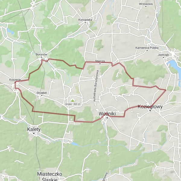 Map miniature of "Koszęcin - Piasek Gravel Ride" cycling inspiration in Śląskie, Poland. Generated by Tarmacs.app cycling route planner