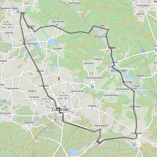 Map miniature of "Rusinowice to Ciasna Scenic Road Ride" cycling inspiration in Śląskie, Poland. Generated by Tarmacs.app cycling route planner