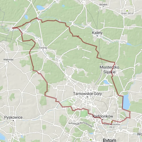 Map miniature of "Krupski Młyn to Potępa Gravel Cycling Route" cycling inspiration in Śląskie, Poland. Generated by Tarmacs.app cycling route planner