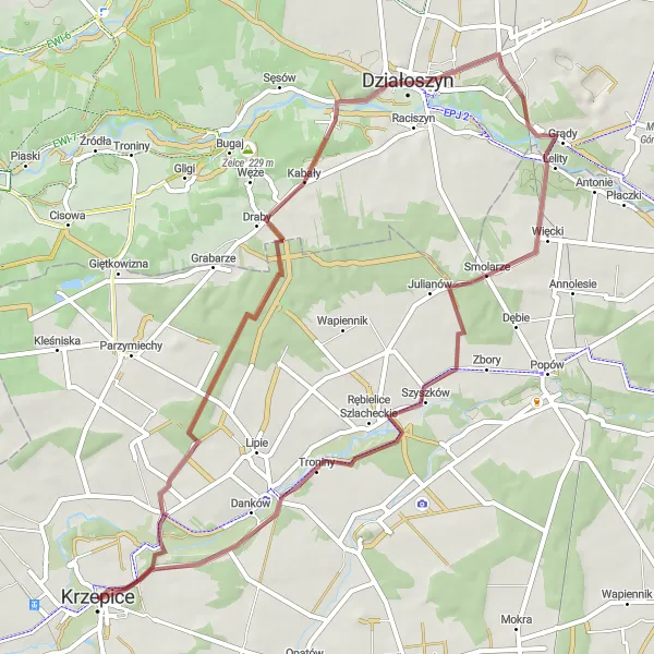 Miniatura mapy "Trasa po ziemiach Krzepic" - trasy rowerowej w Śląskie, Poland. Wygenerowane przez planer tras rowerowych Tarmacs.app