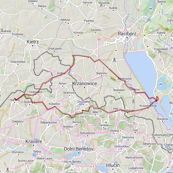 Map miniature of "Krzyżanowice - Tworków loop" cycling inspiration in Śląskie, Poland. Generated by Tarmacs.app cycling route planner