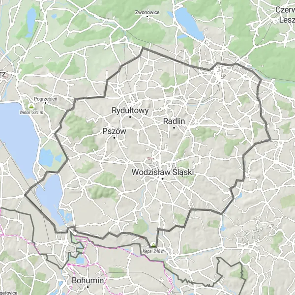 Map miniature of "Jurek’s Ride" cycling inspiration in Śląskie, Poland. Generated by Tarmacs.app cycling route planner