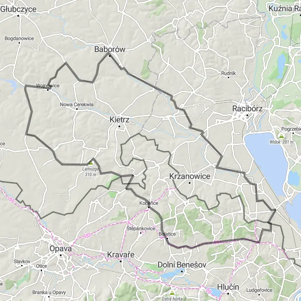 Map miniature of "Krzyżanowice - Tworków Easy Ride" cycling inspiration in Śląskie, Poland. Generated by Tarmacs.app cycling route planner