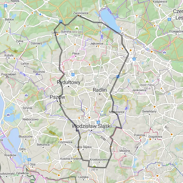 Miniatura mapy "Przez zieleniącą się przyrodę" - trasy rowerowej w Śląskie, Poland. Wygenerowane przez planer tras rowerowych Tarmacs.app