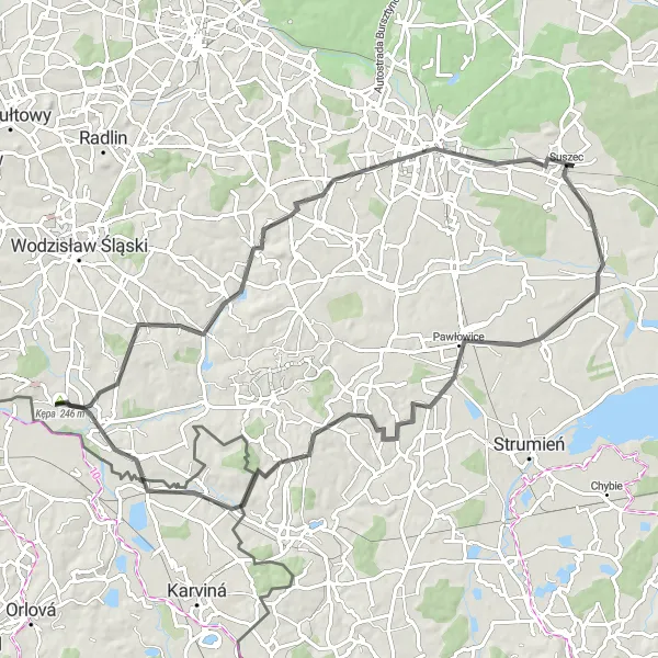 Miniatura mapy "Szlakiem kościółków i zamków" - trasy rowerowej w Śląskie, Poland. Wygenerowane przez planer tras rowerowych Tarmacs.app