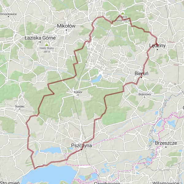 Map miniature of "The Gravel Escape" cycling inspiration in Śląskie, Poland. Generated by Tarmacs.app cycling route planner
