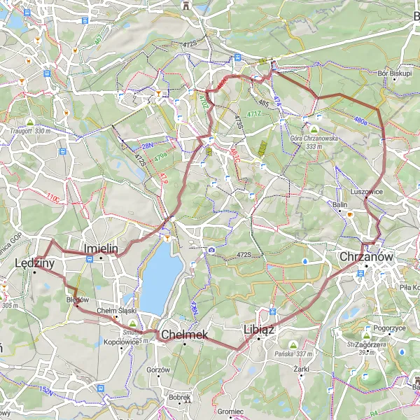 Map miniature of "The Countryside Loop" cycling inspiration in Śląskie, Poland. Generated by Tarmacs.app cycling route planner