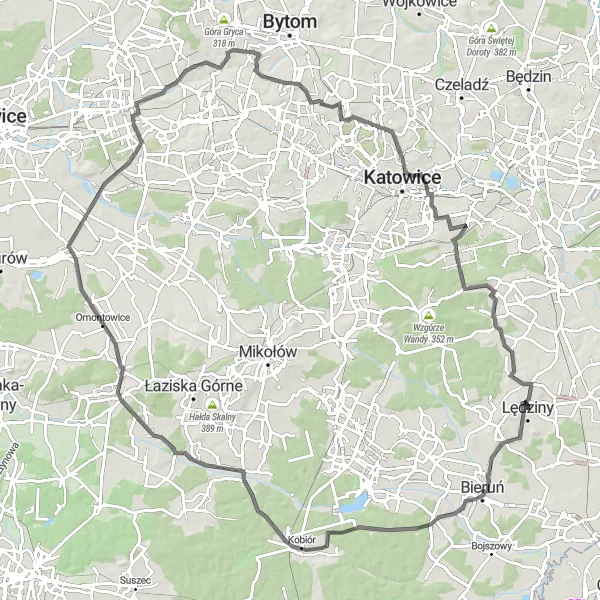 Map miniature of "The Ultimate Challenge" cycling inspiration in Śląskie, Poland. Generated by Tarmacs.app cycling route planner