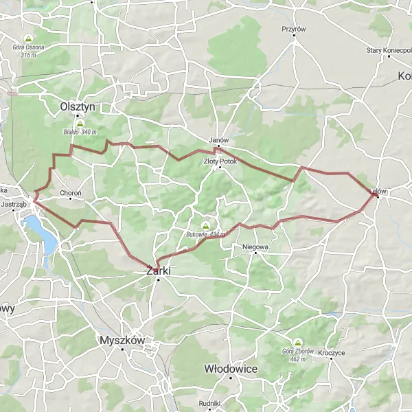 Miniatura mapy "Pejzaże ziemi częstochowskiej" - trasy rowerowej w Śląskie, Poland. Wygenerowane przez planer tras rowerowych Tarmacs.app