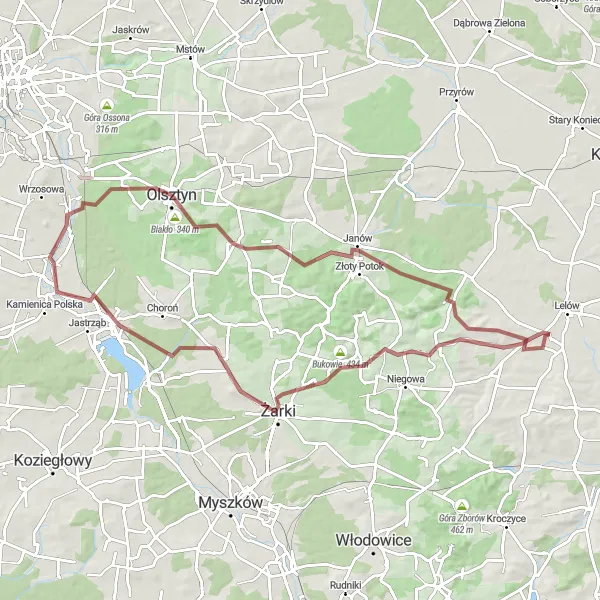 Map miniature of "Chudobka and Olsztyn Expedition" cycling inspiration in Śląskie, Poland. Generated by Tarmacs.app cycling route planner