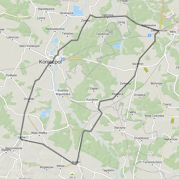 Map miniature of "Koniecpol and Nakło Loop" cycling inspiration in Śląskie, Poland. Generated by Tarmacs.app cycling route planner