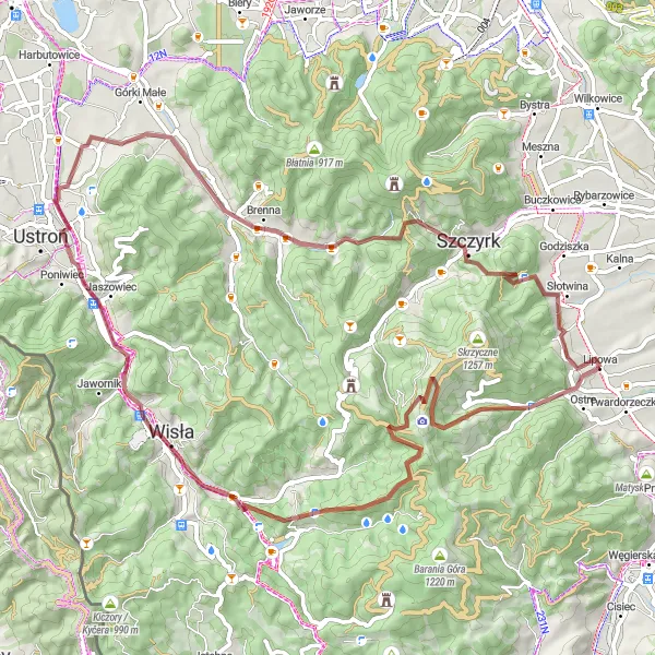 Map miniature of "Gravel Route from Lipowa through Śląskie" cycling inspiration in Śląskie, Poland. Generated by Tarmacs.app cycling route planner